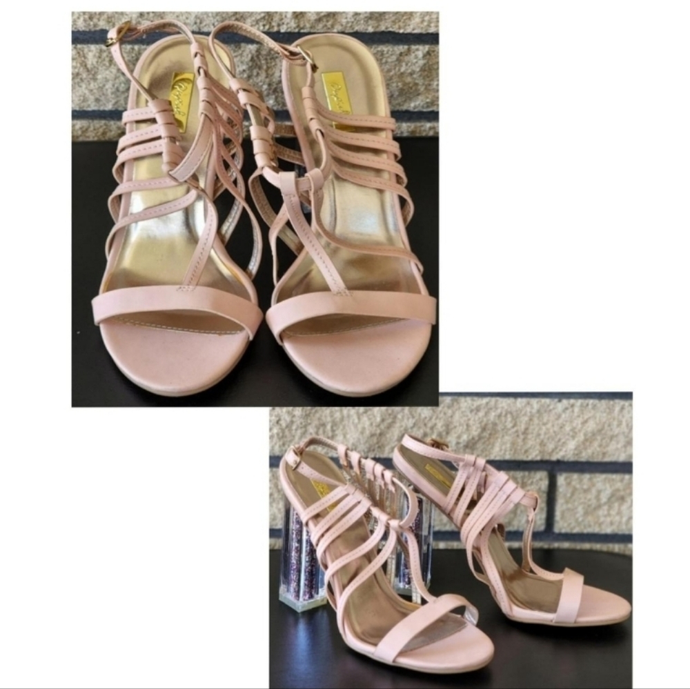 Qupid Pink Glitter Clear High Heels Shoes Size 8